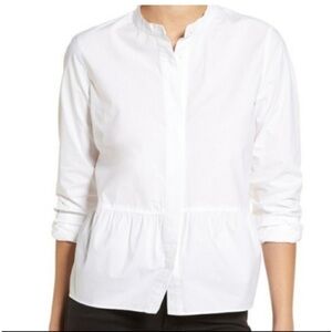 Madewell Cotton Lakeside Peplum Long Sleeve Hidden Button Up Shirt White
